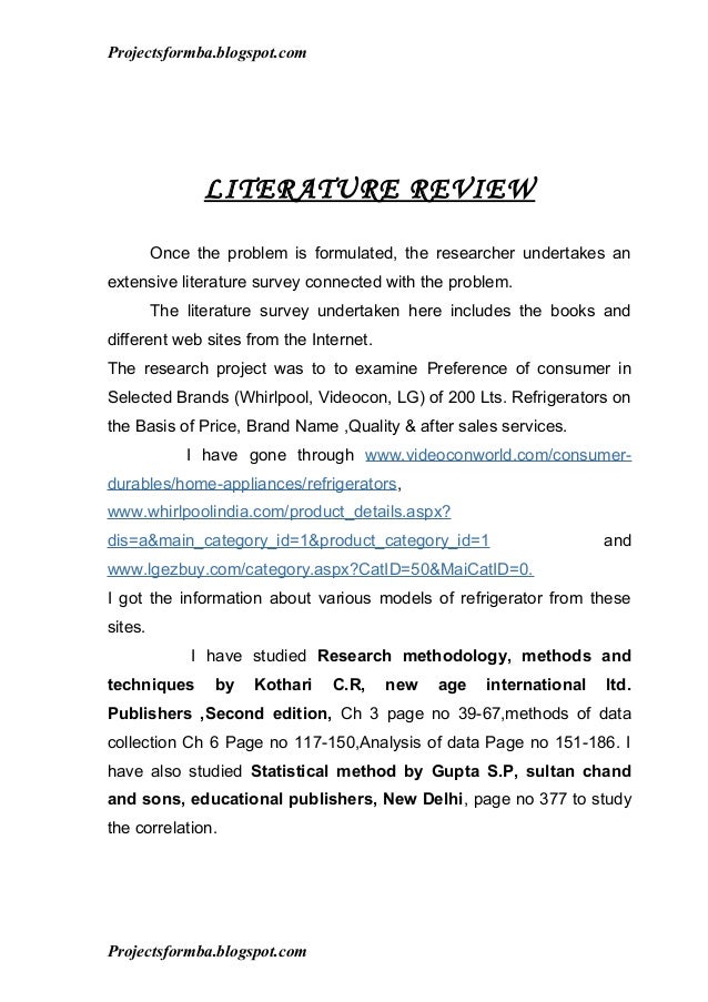 examples of literature review in project